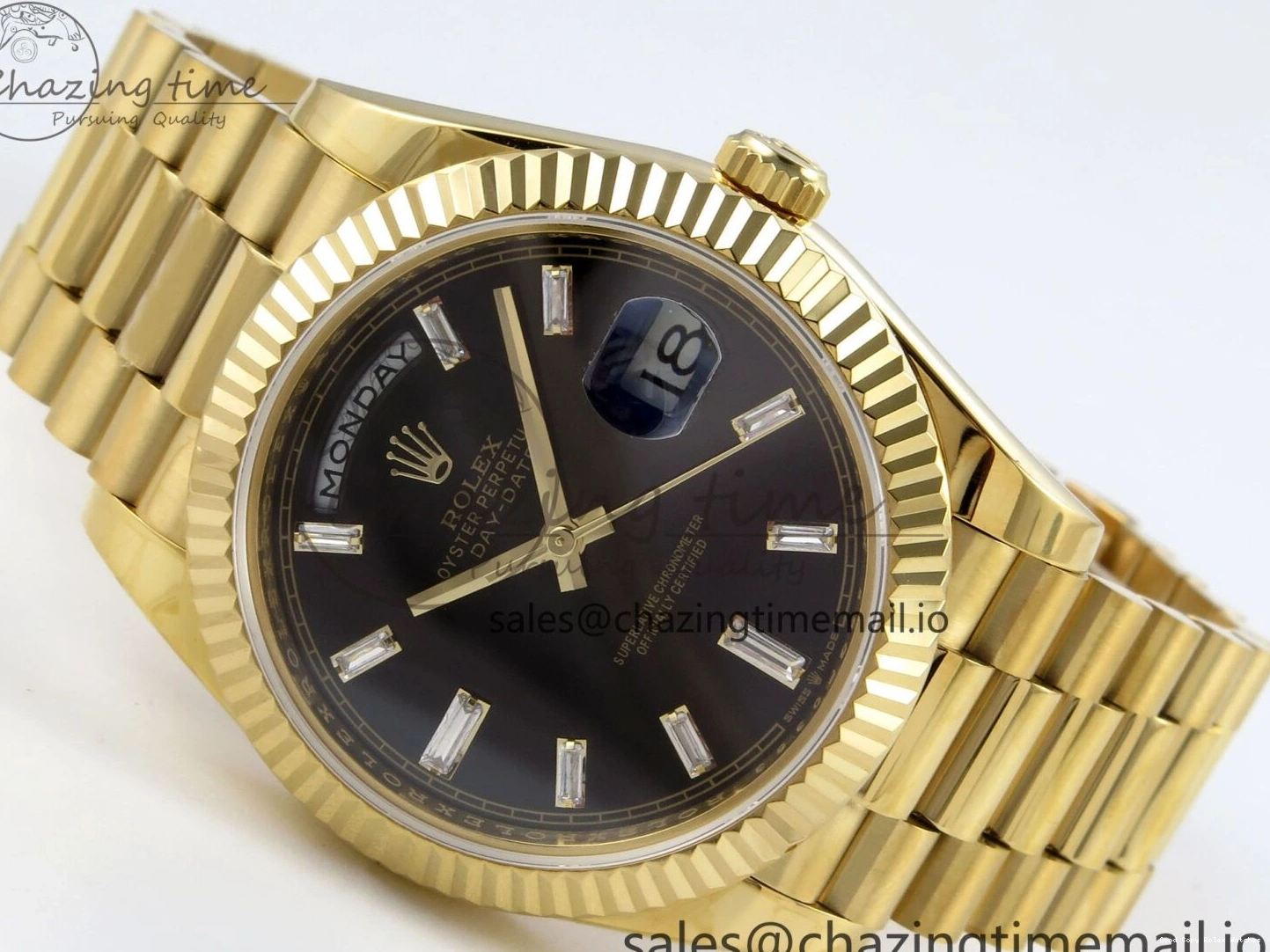 Good Copy Rolex Watches Bracelet 842 on Dial Best Date (Gain Contemporary Edition Weight) Day VR3255 Black YG 1:1 Crystal 228238 KF 40 President 0113